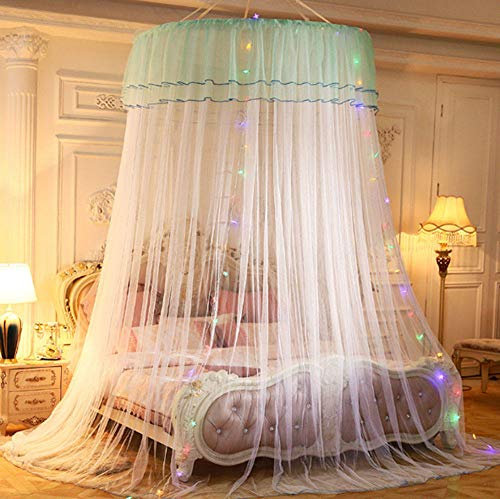 Moskitonetz bett baldachin ，mit LED Schlaflampe，Prinzessin Moskitonetz aus Spitze，baldachin baby ，Geeignet für Einzel- und Doppelbetten-Weiß