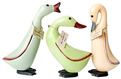 WINBST Figuras de madera de pato, 3 unidades, flores hechas a mano, con nombre, letrero para mesa, estantería, decoración