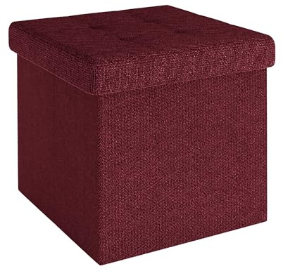 INTIRILIFE Faltbare Sitzhocker 30x30x30 cm in Kirsch ROT - Sitzwürfel mit Stauraum und Deckel aus Stoff mit Mulden - Sitzcube Fußablage Aufbewahrungsbox Truhe Sitzhocker