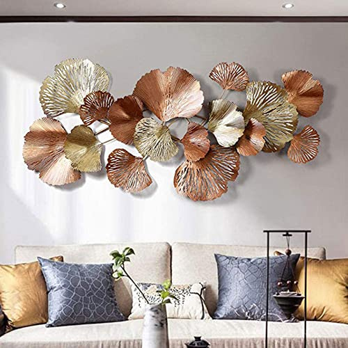 LIUSHI 3D Wandskulpturen Metall Deko Groß, Modern Vintage Wanddekoration Wohnzimmer Schlafzimmer Kinderzimmer Flur, Wandbilder Wanddeko Deko Ornament Ginkgo Biloba Blatt