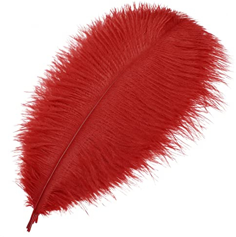 Mwoot 10 st naturliga strutsfjädrar, Ostrich Feathers fjäder 25-30 cm för hattar, hem, bröllopsdekoration (röd)