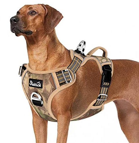 Eyein Hundegeschirr für Hunde mit 2 Clips und leicht zu bedienendem Griff | Anti Zug Brustgeschirr für große Hunde, Verstellbare & reflektierende Geschirr für tägliches Training (Tarngelb, XL)