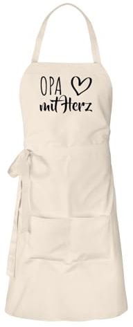 Huuraa Schürze Opa mit Herz Geschenk | Latzschürze Baumwolle Kochschürze mit Motiv Geschenkidee verstellbare Grillschürze mit langen Bändern