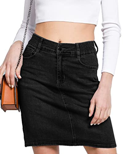 Van Der Rich ® – knälång jeanskjol med elastisk midja – dam, svart, 46