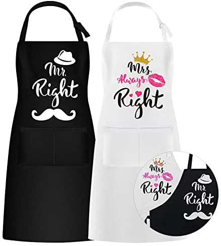 ROSEMO 2 Stück Mr.& Mrs Küchen Schürze mit Verstellbar Nackenbügel 2 Tasche
