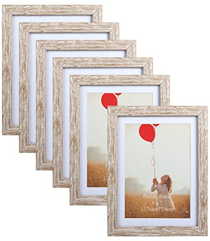 EYMPEU Bilderrahmen 13x18 CM 6er-Set, geeignet für 13x18 Bilder mit Passepartout oder 15x20 ohne Passepartout, für Wand und Tisch, Beige
