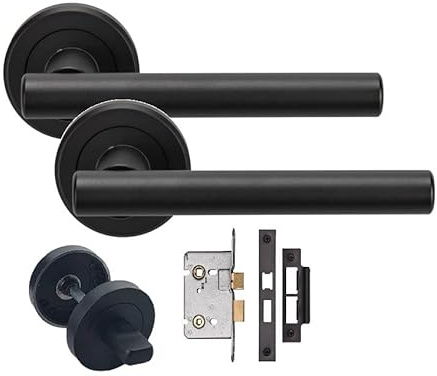 Golden Grace Straight T-Bar Door Handles, Matt Black Bathroom Set