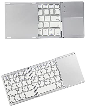 Lycuiw Teclado BT Plegable, BT y USB con Cable Recargable portátil Mini BT Teclado inalámbrico, con ratón touchpad, Apto para A (Blanco)