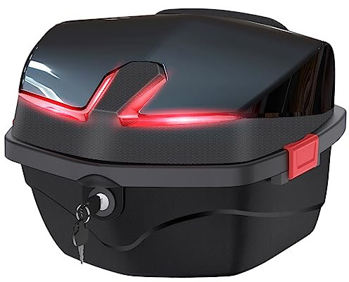 OMOCAS Motorrad Topcase, 35L Motorrad-Heckbox Kofferraum Gepäckschloss Aufbewahrungsträger, Kunststoffkoffer mit universeller Befestigung für Helmgepäck wasserdichtes Motorrad Topcase - Schwarz