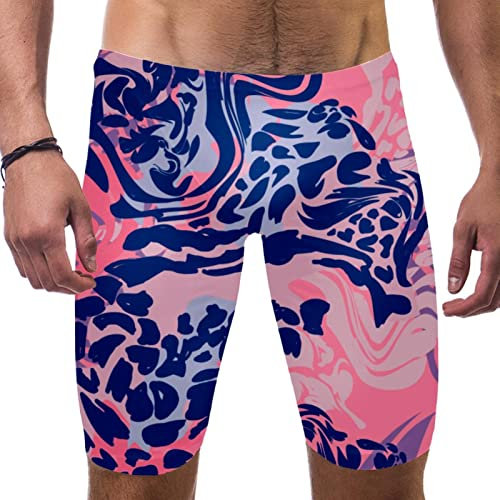 HUI JIN SHOP Rosa Leoparden-Badeanzug für Herren und Jungen, Wettkampf-Schoß-Badeanzug, quadratisches Bein, Ausdauertraining, mehrfarbig, S