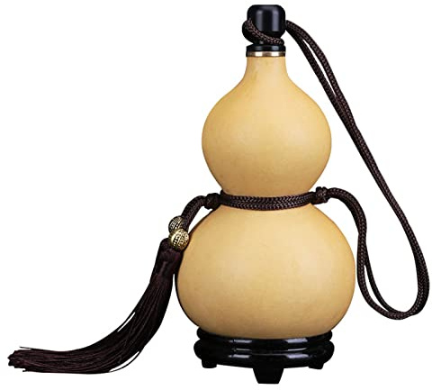 RSBFER Natural Dried Gourd Water Bottle with Lid - Beeswax Anti-Seepage, Decorative Chinese Pumpkin Design for Outdoor Activities and Home Decor (250ML)