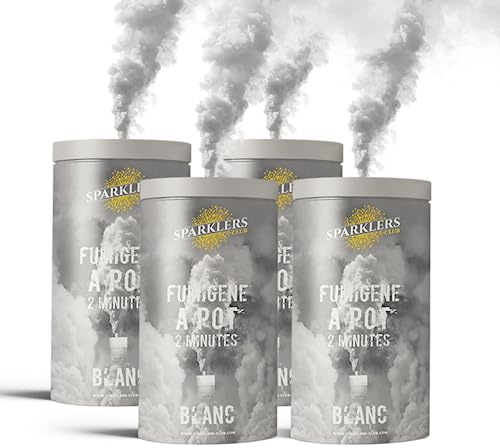 SPARKLERS CLUB Fumigène en Pot 2 MINUTES couleur Blanc - Lot de 4 - Allumage à mèche, durée 120 secondes, fumigene couleur à poser au Sol - fumigene pot au sol Catégorie F1 - LIVRAISON 24/48H