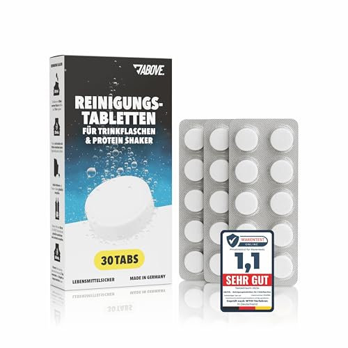 ABOVE. Pastillas de Limpieza para Botellas - 30 Pastillas I MADE IN GERMANY I Elimina Incrustaciones y Olores I Ideal para Botellas, Cocteleras y Jarras de Acero, Vidrio y Plástico