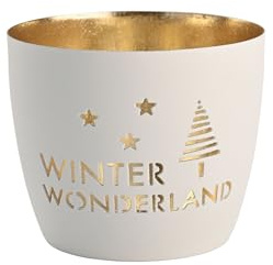Giftcompany Windlicht Madras Winter Wonderland Eisen Höhe 8,5 cm weiß Gold