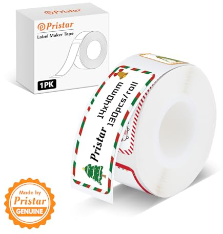 Pristar P15 Ruban d'étiquettes de Noël 14 mm x 40 mm, compatible avec l'imprimante d'étiquettes P15, Sapin de Noël, 130 étiquettes/rouleau, 1 rouleau
