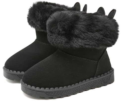SMajong Enfant Bottes de Neige Fille Bottes d'hiver Antidérapant Garçon Chaud Doublé Bottines Chaussures Noir 29 EU = Étiquettes 30