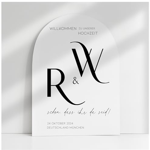 Willkommensschild Acrylglas | 5mm stark | Weiß Matt personalisiert - Made in Germany - Welcome Willkommen Schild für Hochzeit (80x55cm)