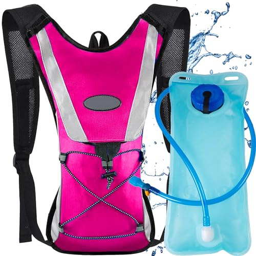 XFLYP Running Vest, Lightweight Hydration Backpack with 2L Water Bladder, Backpack Bicycle Bag Waterproof, Reflective, Tear Resistance for Running Outdoor Sports Trail Racing Marathon Hiking (Pink)