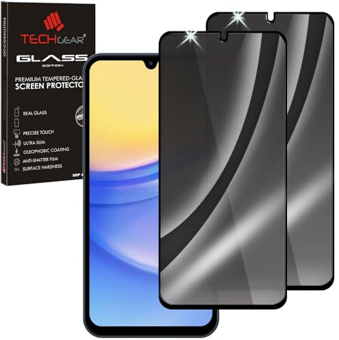 TECHGEAR [2 Pack Anti Spy Screen Protector fits Galaxy A15 5G - PRIVACY Filter 3D GLASS Edition Genuine Tempered Glass Full Screen Protector Guard Cover Compatible with Samsung Galaxy A15 5G / A15