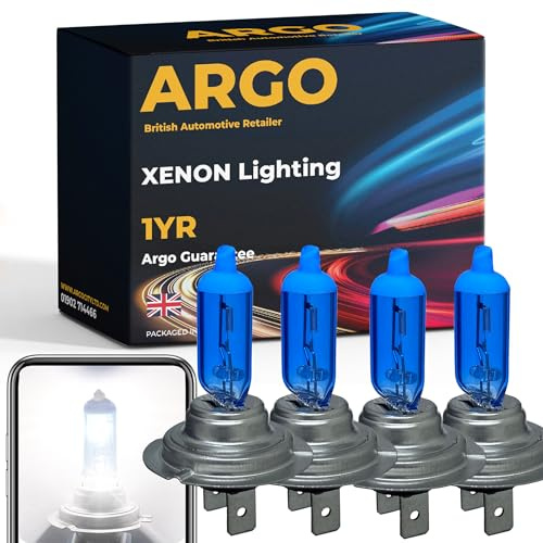 Argo 4 Pcs H7 Headlight Bulb 100w Xenon White 6500k 12v H7 477 Car Headlight Bulb High Low Dipped Main Beam Headlamp Ultra Bright Fog Car Light Bulbs 499 PX26D Headlight Bulbs