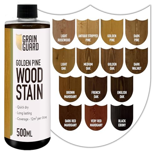 GRAIN GUARD Holzbeize | Goldenes Kiefernholz | 500ml | Wasserbasiert & Geruchsarm | Umweltfreundlich und Nicht Toxisch | Holzbeize für Innenmöbel | Einfache Anwendung | Schnelltrocknend