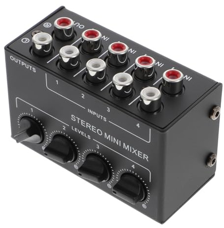 TOYANDONA Passiver 4-kanal Stereomischer für Instrumente und CD Player Kompakt Niedriges Rauschen ohne Externe Stromversorgung Schwarz