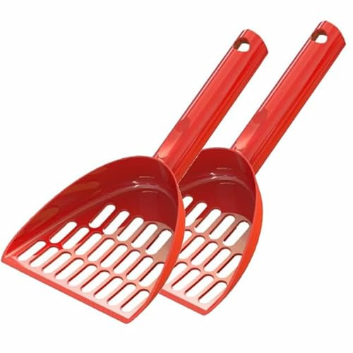 X2 Pack | 21cm | Cat Litter Scoop | Kitten Sifter Shovel Cleaner Waste Bag Pet Biodegradable Outdoor Garbage Picker Dispenser Walk Holder Collector (Red)