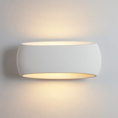 Harper Living Wall Lights, Indoor Wall Sconce Lights with White Oval Plaster Shade Fitting, Modern Wall Wash Lamp, 40W E27 ES, X-Large Wall Mounted Light for Bedroom, Living Room, Hallway-Length 38CM