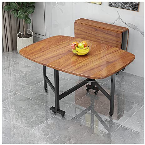 Klappbarer Küchentisch,Arbeitstisch aus Holz,PC-Laptop-Tisch,Drop-Leaf-Esstisch,platzsparend,Design mit runden Kanten,verstellbare,bewegliche Rollen für den Küchenschreibtisch,Weiß