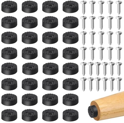 Rustark 32Pcs 18MM/0.7’’ Black Furniture Rubber Feet Cutting Board Round Feet Screw-on Type with Matching Strong Screws, Non Slip Furniture Bumper Feet for Wooden Cutting Board Cabinet Tables Chair
