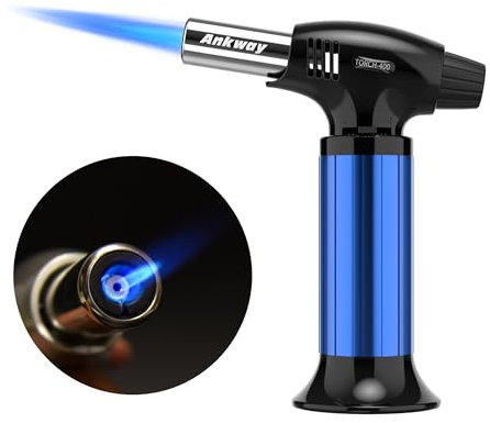 Soplete de cocina, recargable, soplete culinario con bloqueo de seguridad y llama ajustable, ideal para postres de crema brulee, hornear, barbacoa, barbacoa, bricolaje (Azul)