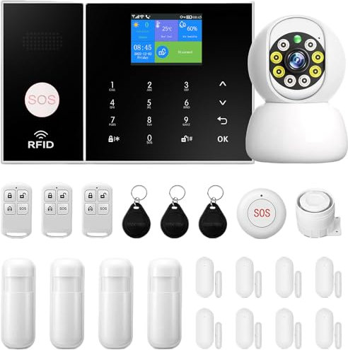 Sistema di sicurezza domestica, sistema di allarme antifurto Wifi 4G GSM, kit da 22 pacchetti con telecamera di Seeurity 3MP, rilevatore di movimento PIR, sensore porta, telecomando
