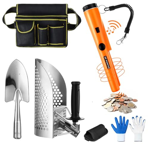 Lanties Metalldetektor-Pinpointer inklusive Edelstahl-Sandschaufel mit Schaufel, Handschuhen, Findet Tasche, wasserdicht, Handdetektor, Metalldetektor, Metalldetektor-Zubehör für Erwachsene und Kinder