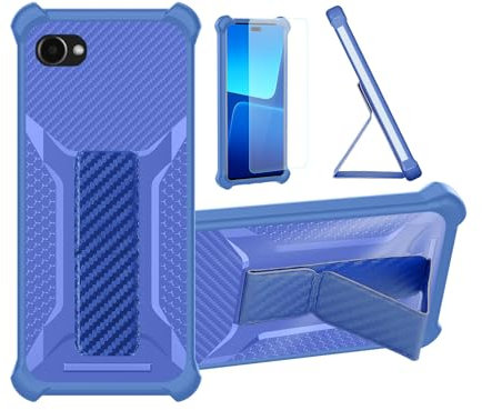 Aroepurt fodral kompatibelt med Orbic JOY 4G förbetalt telefonfodral skydd [med härdat glas skärmskydd] hybridfodral [vikbart stöd magnetiskt] [frostat anti-fingeravtryck] blå