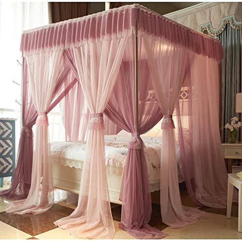 itonc Bett Vorhang Moderne Bett Baldachin Doppel-Schicht Deluxe Tagesdecke Bett Vorhang Mit Metall Halterung, 120/150/180/200Cm (Farbe : Pink, Größe : 180X220Cm/71X87In)