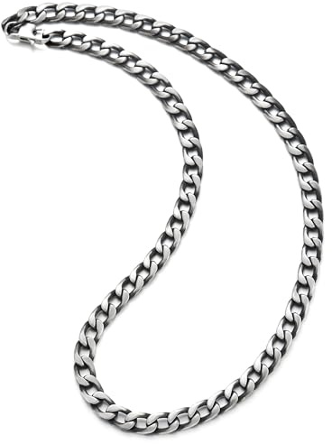 COOLSTEELANDBEYOND Edelstahl Satinierte und Geschwärzter Panzerkette Miami Kubanische Kette Halskette für Herren, 10MM Breit 60CM Lang