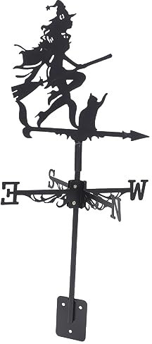 CLISPEED Wetterfahne, Metall, Wetterfahne, schwarz, Hexenform, 60 x 30 cm, Windrichtungsanzeige für Garten, Dekoration, Dach, Outdoor, Windfahne, Garten, Innenhof, Dekoration