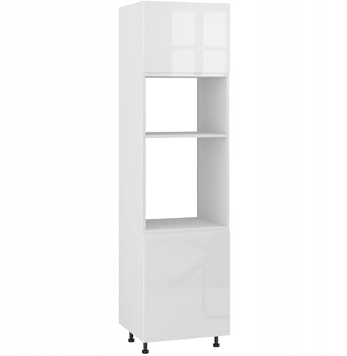 Laclar Küchenunterschrank für Ofen und Mikrowelle mit grifflosem Acrylfront - verstellbaren Füßen - 60x58x220 cm - Modern und funktional für Ihre Küche - weißer Acrylglanz
