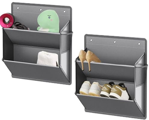 NELLHOMY 2 Pcs Schuh Organizer Hängend, Hängend Schuhaufbewahrung mit Hake, Tür Schuhregal mit 2 Tiefe Taschen für Schrank, Hängeorganizer Tür für Camping Schrank, Schlafsaal und wohnmobil, Grau