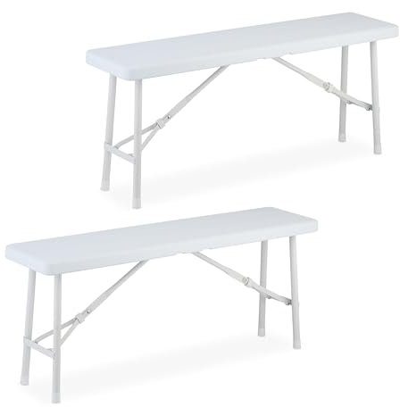 Relaxdays Bierbank 2er Set, klappbar, Kunststoff, Stahl, Campingbank, Balkon & Garten, HxBxT: 42 x 100 x 25 cm, weiß