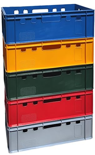 Fleischkiste E2 Eurobox Lagerkiste 60 x 40 x 20 cm 5er Set Bunt Kunststoff | BURI, Metzgerkiste, lebensmittelecht, Made in Germany, stapelbar, Transportbox, Industrie, robust, Lagerbehälter
