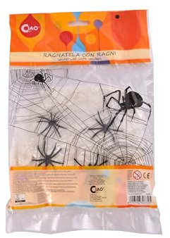 Ciao - Dekorativa spindelnät (35 g) med 4 spindlar, vit, svart, 35g, 30772