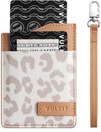VULKIT Petit portefeuille pour femme, porte-cartes de crédit en cuir RFID pour homme, mini sac à main fin avec dragonne porte-clés, Léopard-kaki, Minimaliste