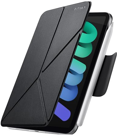 PITAKA Funda para iPad mini A17 Pro, compatible con iPad mini 7 (2024)/iPad mini 6 (2021), funda magnética vertical/horizontal con soporte para lápices, 4 ángulos de pie, color negro
