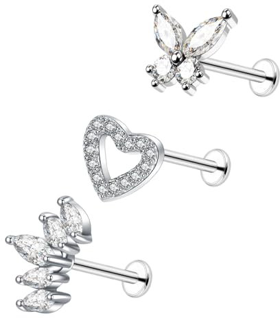 Besyvvin 3er Helix Lippenpiercing Stecker 8mm Chirurgenstahl Silber Piercing Tragus Cartilage Knorpel Stecker Schmetterling Blume