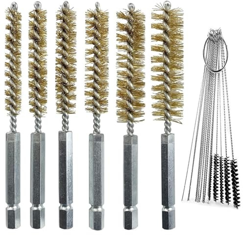6 Drahtbürste Bohrmaschine Set, Sechskantstange Edelstahl-Lochbürste Verschiedene Größen, 15 Reinigungsbürsten Nylonbürste Bohrmaschine Messingbürste Bohrmaschine Honbürste(8/10/12/15/ 17/19mm)