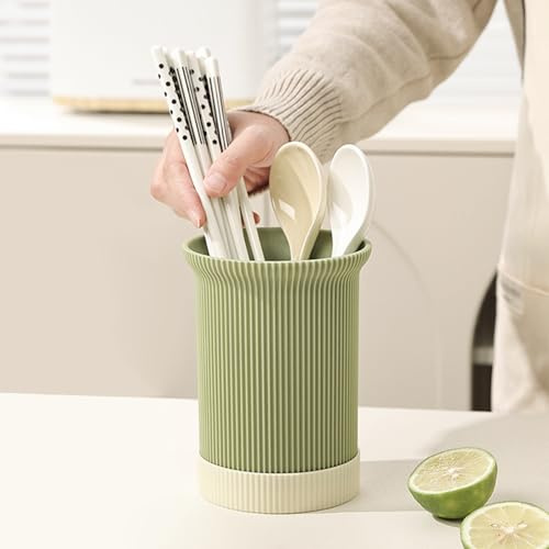 Porta di utensili per bancone da cucina, supporto per utensili da cucina in plastica 4.5x6.1 pollici con fori di scarico e vassoio di scarico, organizzatore di utensili da cucina a strisce per bacche