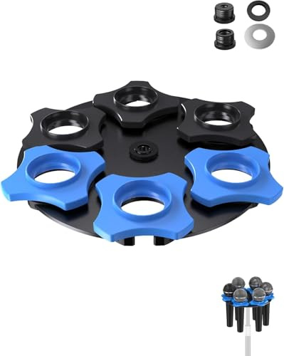 Etour 6-Slot Multi Microphone Holder for Mic Stand, Alloy Base & Anti-Roll Rings, Compatible with 5/8, 3/8 and 1/4 Threaded Stand, Wired & Wireles Mics Organizer and Display for Studio and Stage