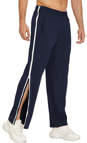 PINSPARK Reha - Pantaloni da allenamento da uomo con chiusura lampo su tutta la lunghezza, pantaloni da jogging strappalacrime, comodi e casual, abbigliamento sportivo con tasca, Blu mare, M
