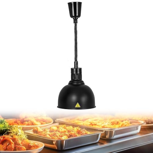 YAOYAOO Lámpara de Calor para Alimentos de Acero Inoxidable 250W Extensible | Lámpara Calentadora de Comida para Buffet Hostelería, Calor Infrarrojo para Cocina Restaurante, 60-180 cm Altura Regulable